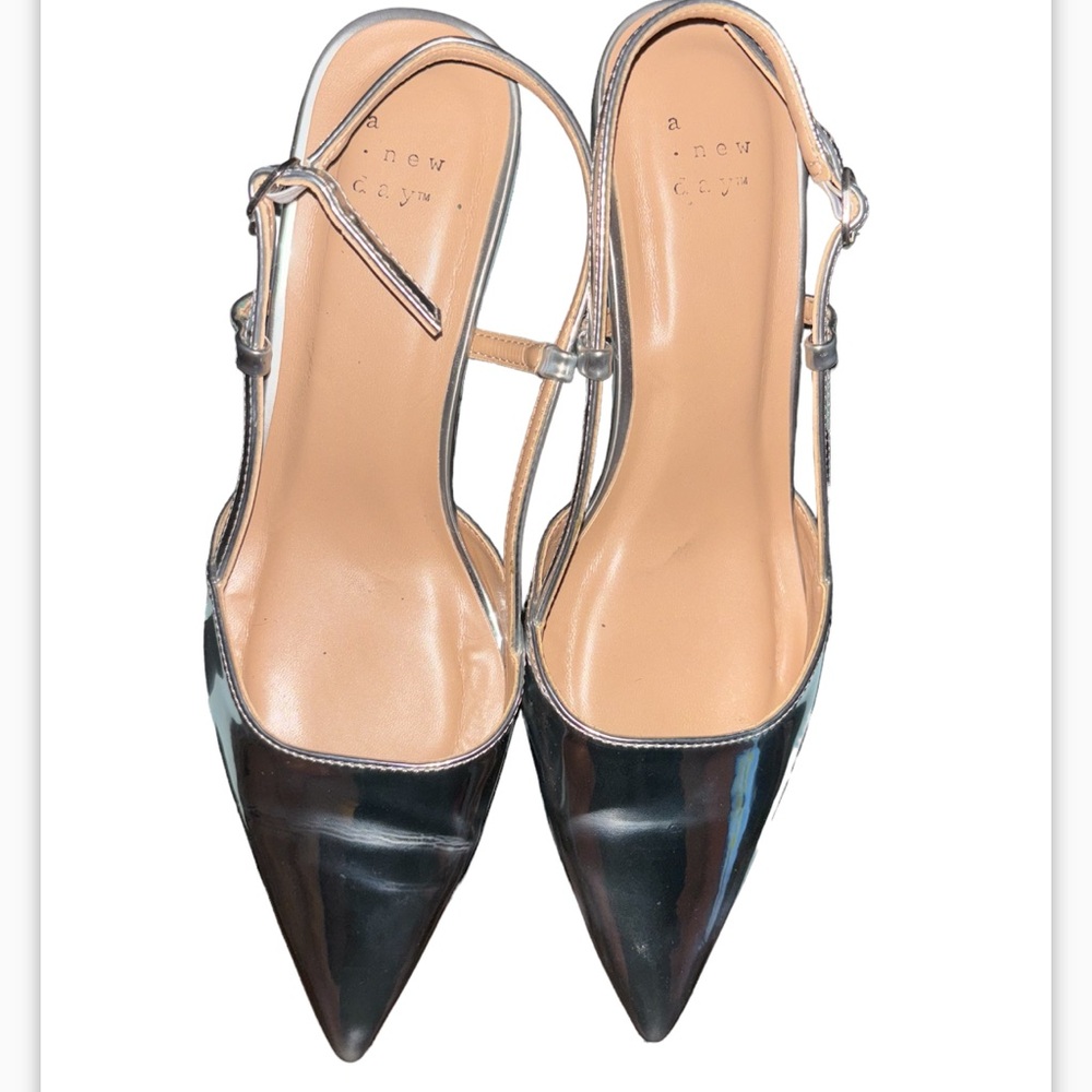 Silver Metallic Kitten Heels